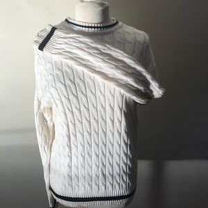 Perfect preppy Unisex Cotton black and white cable knit pullover sweater.